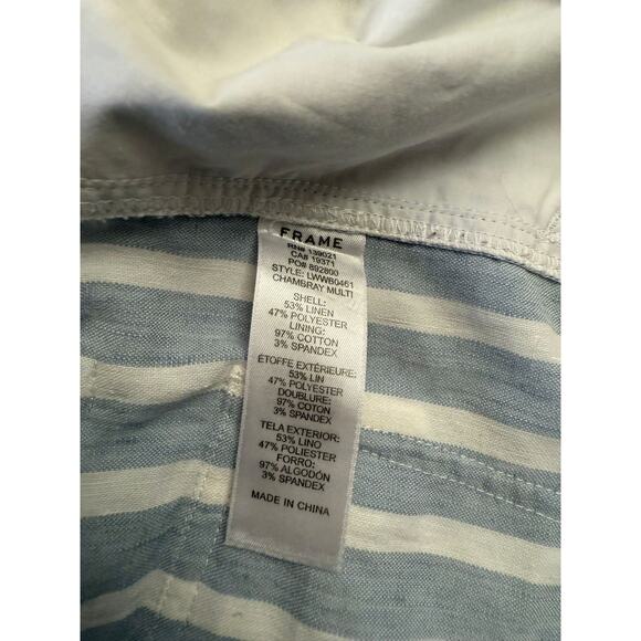 FRAME Women's 6 Casual Linen Blend Shorts Chambray Light Blue Stripe - Picture 4 of 12